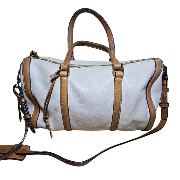 Fossil Kendal Satchel Saddle Bag Taupe Pebbled Leather Leather Handles Strap - Picture 1 of 11